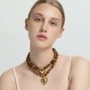 Wholesale Gold Plated Geometric And Heart Shape Acrylic Beaded Stainless Steel Pendant Necklace For Women