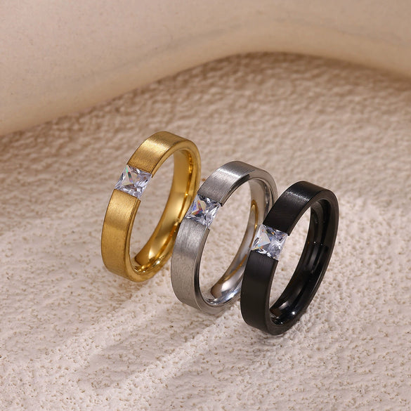 Wholesale Gold Plated Geometric And Ushaped Zircon 304 Stainless Steel Unisex Couple Tail Rings Cold Style
