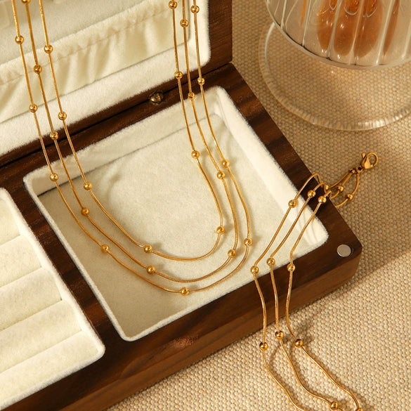 Wholesale Gold Plated Geometric Stainless Steel Bead Chain Necklaces And Bracelets For Women