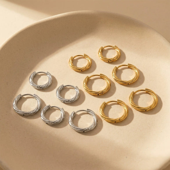 Wholesale Gold Plated Geometric Stainless Steel Hoop Earrings For Women Light Luxury Minimalist Niche Style