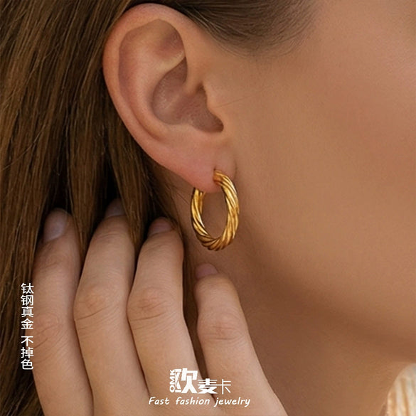 Wholesale Gold Plated Geometric Stainless Steel Hoop Earrings For Women Light Luxury Minimalist Niche Style