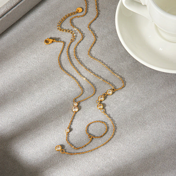 Wholesale Gold Plated Geometric Zircon Stainless Steel Necklace And Bracelet For Women