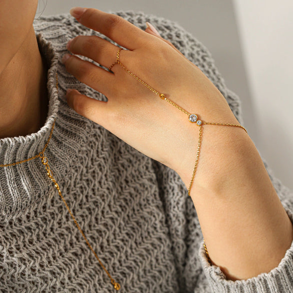 Wholesale Gold Plated Geometric Zircon Stainless Steel Necklace And Bracelet For Women