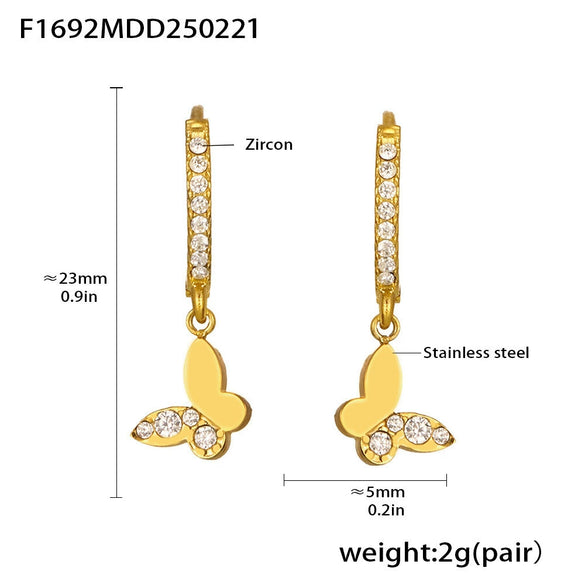 Wholesale Gold Plated 18K Non Fading Stainless Steel Earrings With Inlaid Zircon Geometric And Heart Shape For Women