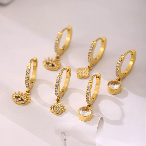 Wholesale Gold Plated 18K Non Fading Stainless Steel Earrings With Inlaid Zircon Geometric And Heart Shape For Women