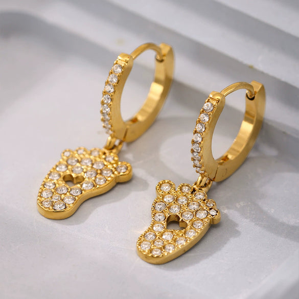 Wholesale Gold Plated 18K Non Fading Stainless Steel Earrings With Inlaid Zircon Geometric And Heart Shape For Women