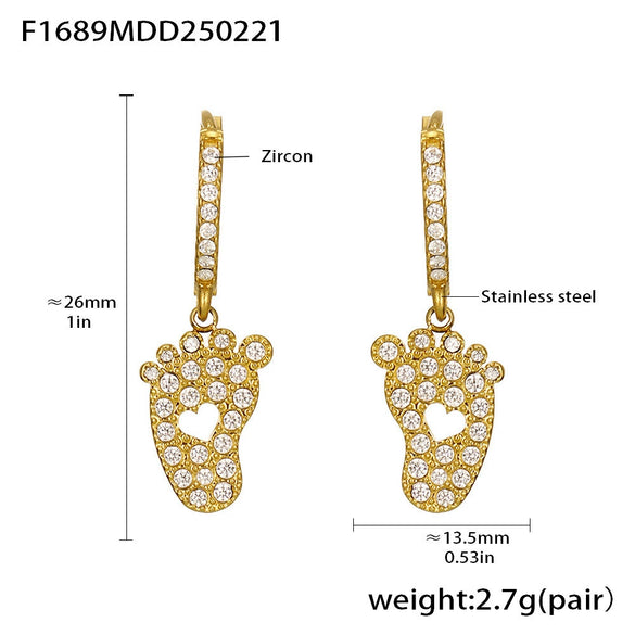 Wholesale Gold Plated 18K Non Fading Stainless Steel Earrings With Inlaid Zircon Geometric And Heart Shape For Women
