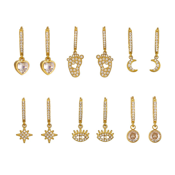 Wholesale Gold Plated 18K Non Fading Stainless Steel Earrings With Inlaid Zircon Geometric And Heart Shape For Women