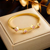 Wholesale Gold Plated Square Bracelet With Inlaid Glass Rhinestones In Titanium Steel
