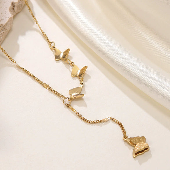 Wholesale Gold Plated Stainless Steel And Titanium Steel Butterfly And Bow Tie Necklace Jewelry For Women Light Luxury Style