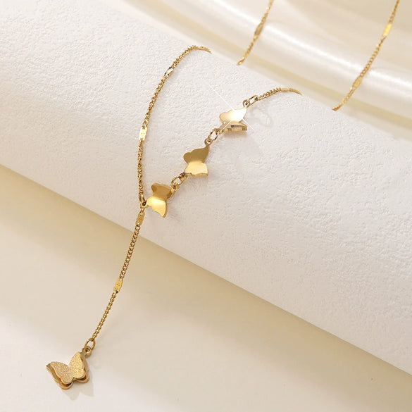 Wholesale Gold Plated Stainless Steel And Titanium Steel Butterfly And Bow Tie Necklace Jewelry For Women Light Luxury Style