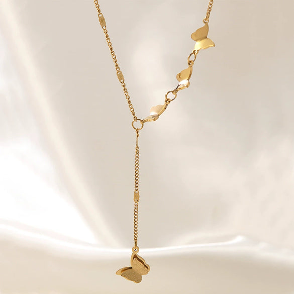 Wholesale Gold Plated Stainless Steel And Titanium Steel Butterfly And Bow Tie Necklace Jewelry For Women Light Luxury Style