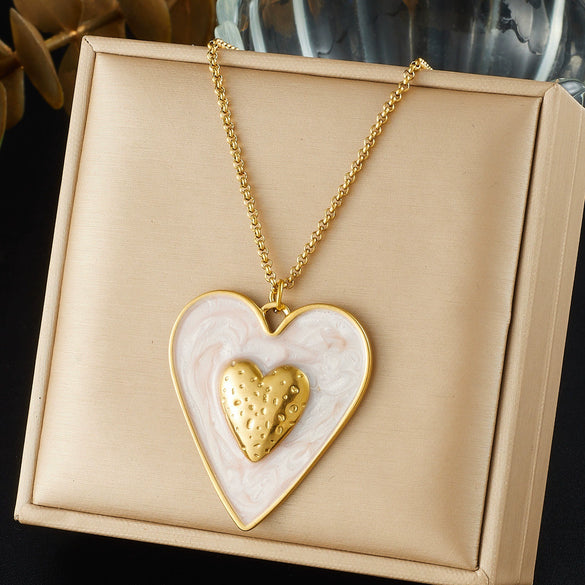 Wholesale Gold Plated Stainless Steel Double Heart Pendant Box Chain Necklace For Women
