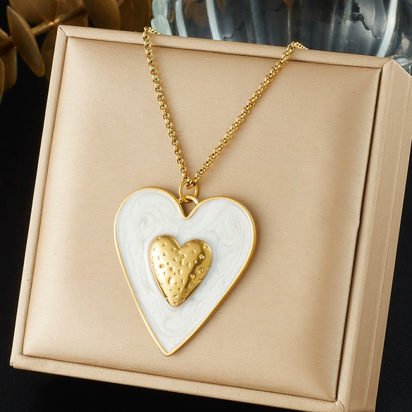 Wholesale Gold Plated Stainless Steel Double Heart Pendant Box Chain Necklace For Women
