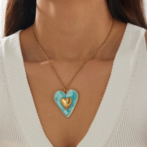 Wholesale Gold Plated Stainless Steel Double Heart Pendant Box Chain Necklace For Women