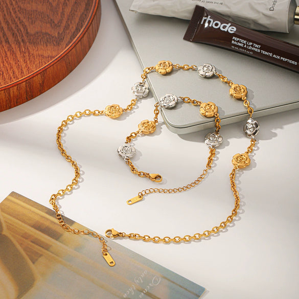 Wholesale Gold Plated Stainless Steel Flower Bracelet And Necklace For Women In Ins Style