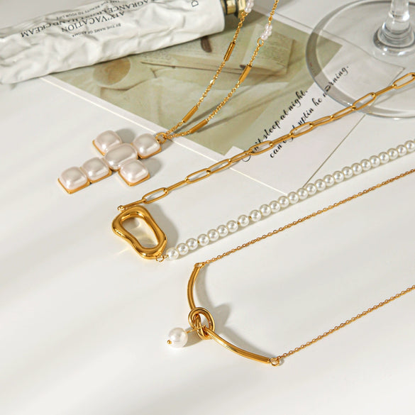Wholesale Gold Plated Stainless Steel Geometric Cross Pendant Irregular Chain Necklace For Women Ins Style Minimalist
