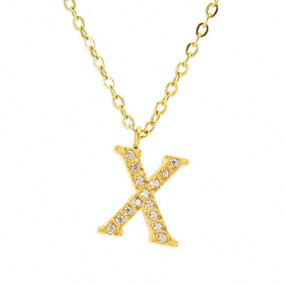 Wholesale Gold Plated Stainless Steel Geometric Letter And Number Pendant Cross Chain Necklace For Women