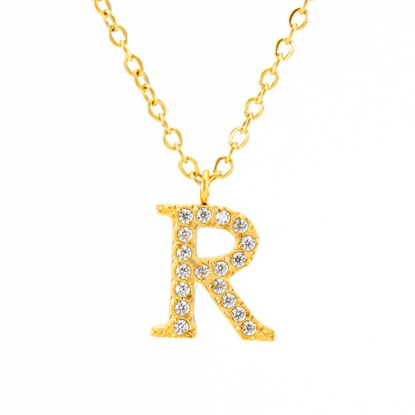 Wholesale Gold Plated Stainless Steel Geometric Letter And Number Pendant Cross Chain Necklace For Women