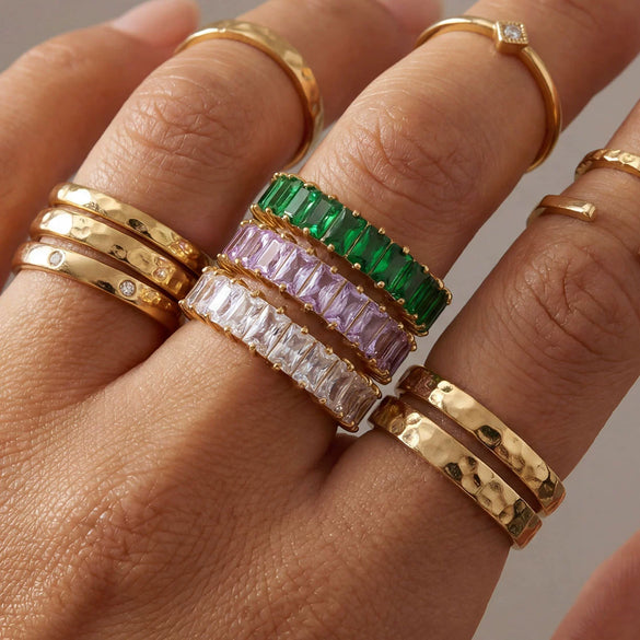 Wholesale Gold Plated Stainless Steel Geometric Shape Zircon Inlaid Ring For Women