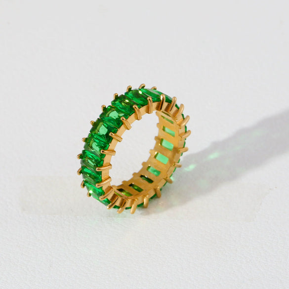 Wholesale Gold Plated Stainless Steel Geometric Shape Zircon Inlaid Ring For Women