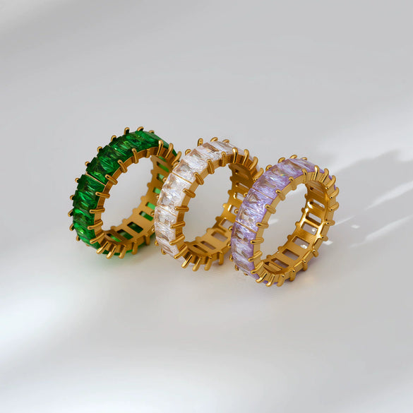 Wholesale Gold Plated Stainless Steel Geometric Shape Zircon Inlaid Ring For Women