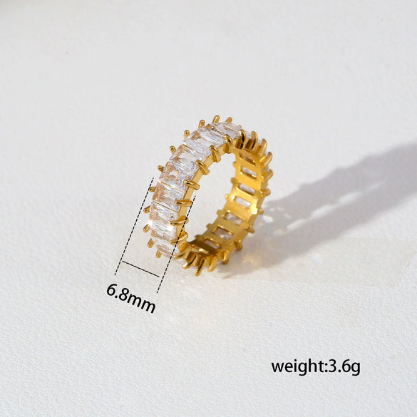 Wholesale Gold Plated Stainless Steel Geometric Shape Zircon Inlaid Ring For Women