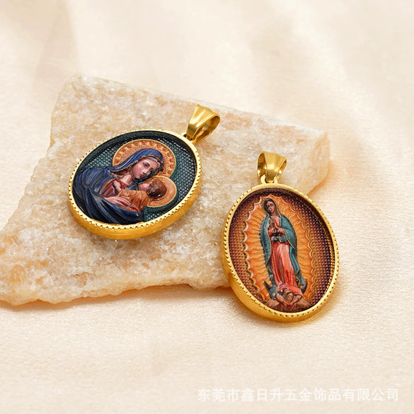 Wholesale Gold Plated Stainless Steel Ins Style Virgin Religious Portrait Person Shape Pendant Jewelry