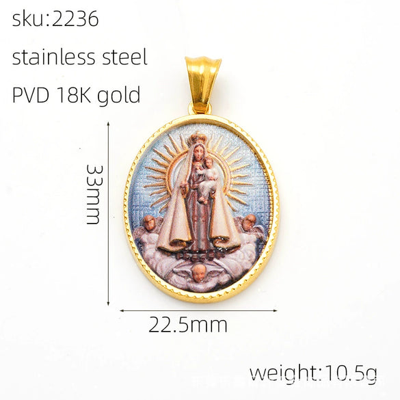 Wholesale Gold Plated Stainless Steel Ins Style Virgin Religious Portrait Person Shape Pendant Jewelry