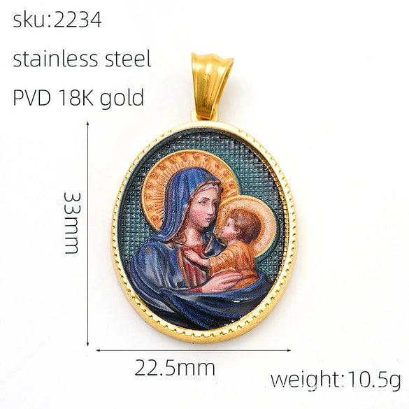 Wholesale Gold Plated Stainless Steel Ins Style Virgin Religious Portrait Person Shape Pendant Jewelry