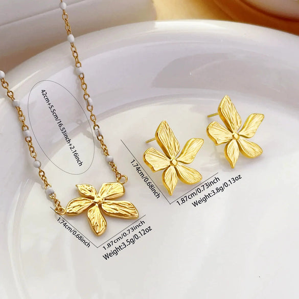 Wholesale Gold Plated Stainless Steel Irregular Geometric Flower Earrings And Necklace For Women
