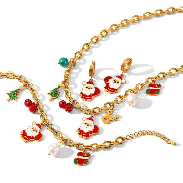 Wholesale Gold Plated Stainless Steel Jewelry For Women With Cartoon Geometric Animal Zodiac Patterns And Oil Drop Christmas Tree Bell Elk Shapes Oshaped Chain
