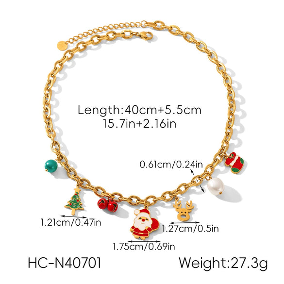 Wholesale Gold Plated Stainless Steel Jewelry For Women With Cartoon Geometric Animal Zodiac Patterns And Oil Drop Christmas Tree Bell Elk Shapes Oshaped Chain