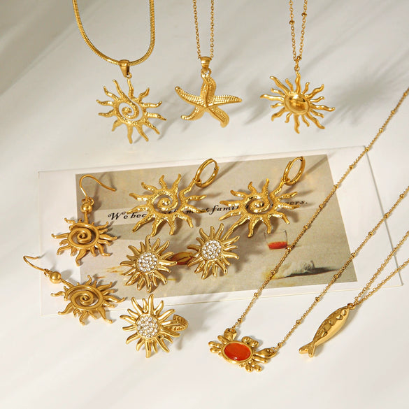 Wholesale Gold Plated Stainless Steel Jewelry With Star Geometric Animal Zodiac Patterns For Women Necklace And Earrings