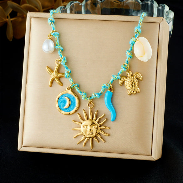 Wholesale Gold Plated Stainless Steel Marine Life And Heart Shape Star Pendant Necklace For Women