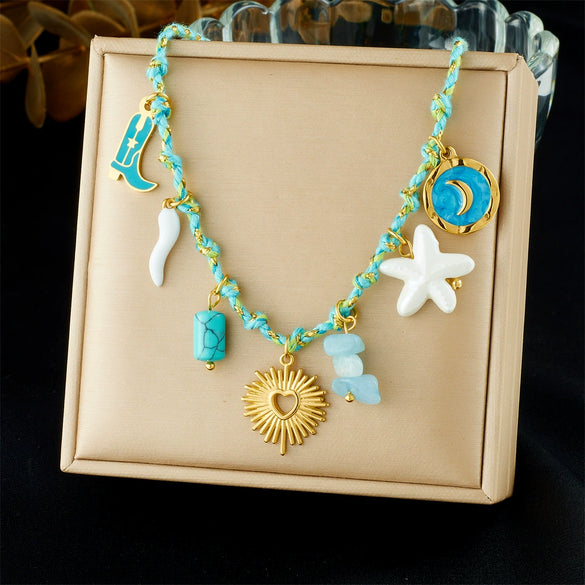 Wholesale Gold Plated Stainless Steel Marine Life And Heart Shape Star Pendant Necklace For Women