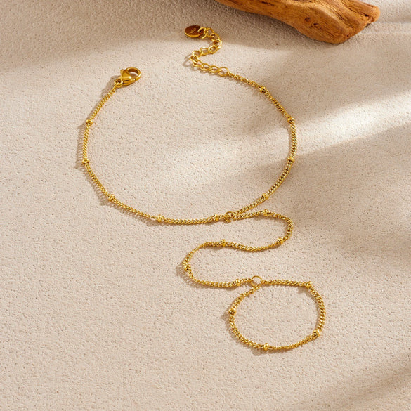 Wholesale Gold Plated Stainless Steel Women's Hand Chain Ring Bracelet Jewelry