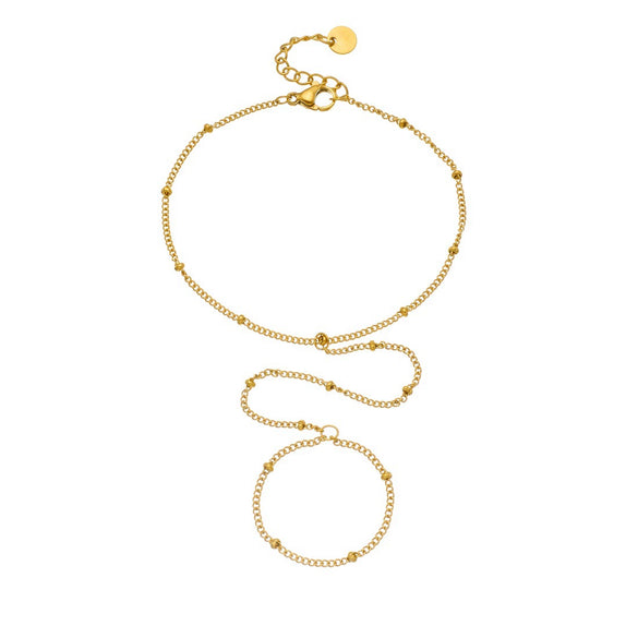 Wholesale Gold Plated Stainless Steel Women's Hand Chain Ring Bracelet Jewelry