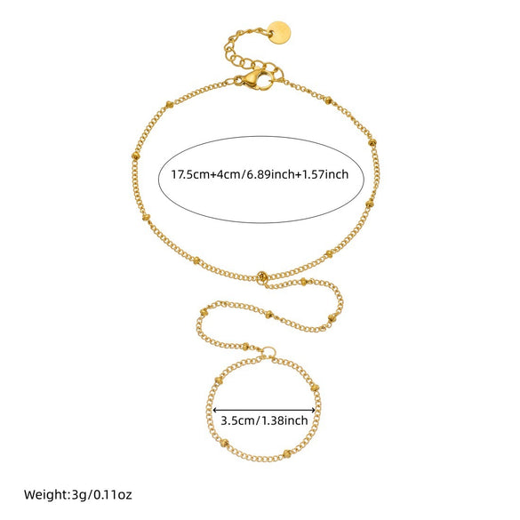 Wholesale Gold Plated Stainless Steel Women's Hand Chain Ring Bracelet Jewelry