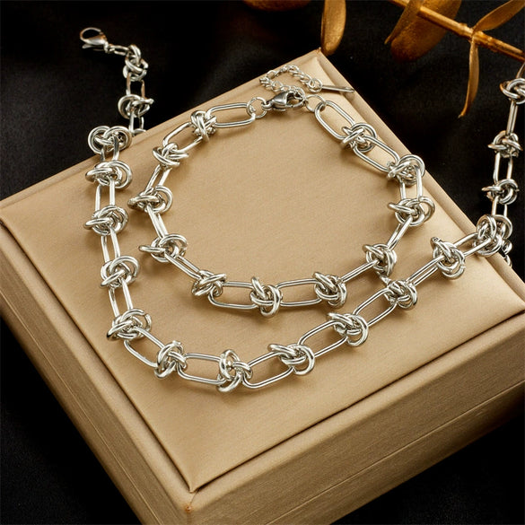 Wholesale Gold Plated Titanium Steel Bracelet And Necklace Set With Heavy Metal Hip Hop Punk Style And Regular Chain Electroplated