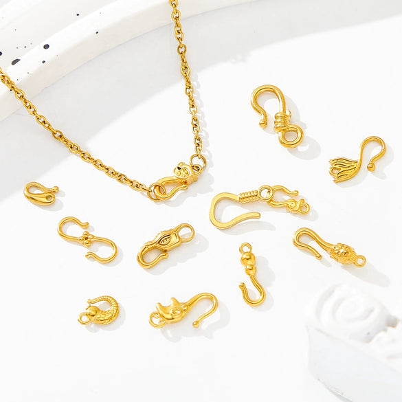 Wholesale Golden Stainless Steel Hook Buckles Geometric Handmade Diy Jewelry Connecting Buckles For Bracelets Necklaces With Electroplating