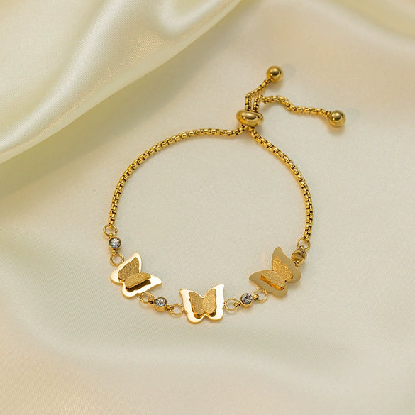Wholesale Golden Titanium Steel Electroplated Butterfly Chain Bracelet For Women