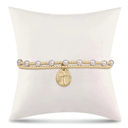 Wholesale Goldplated Copper Cross Pearl Bead Bracelet Jewelry For Women And Unisex