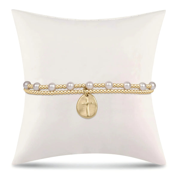 Wholesale Goldplated Copper Cross Pearl Bead Bracelet Jewelry For Women And Unisex
