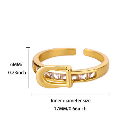 Wholesale Goldplated Copper Geometric Beltshaped Open Rings For Women With Electroplating Design