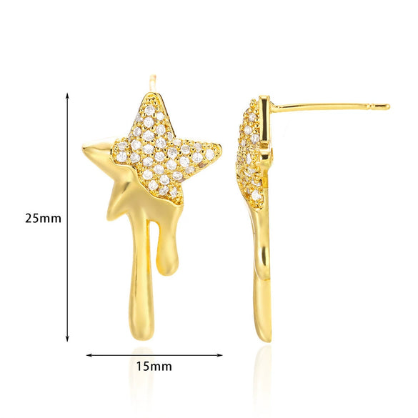 Wholesale Goldplated Copper Heart Drop Design Earrings With Geometric And Star Patterns