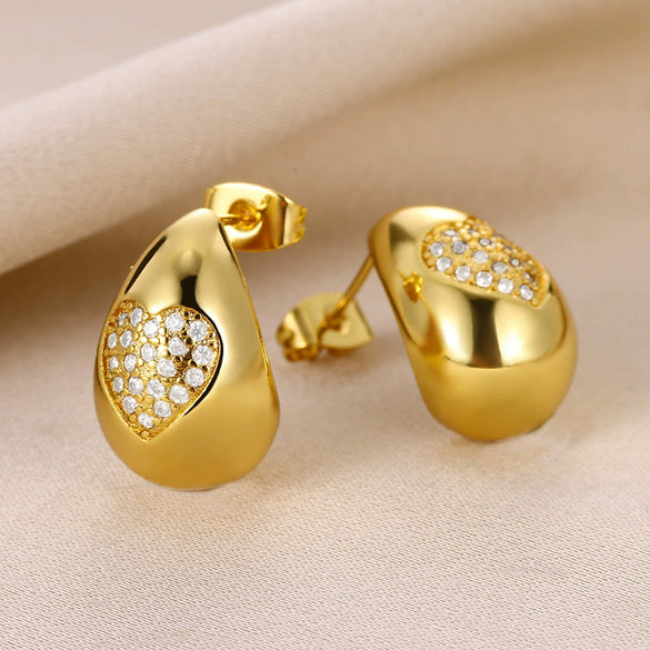 Wholesale Goldplated Copper Heart Drop Design Earrings With Geometric And Star Patterns