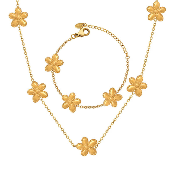 Wholesale Goldplated Daisy Flower Jewelry Set Of Necklace And Bracelet In Fresh Sweet Style Made Of Titanium Steel With Electroplating Treatment