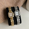 Wholesale Goldplated Diamondencrusted Square Motherofpearl Stainless Steel Band Watch For Women