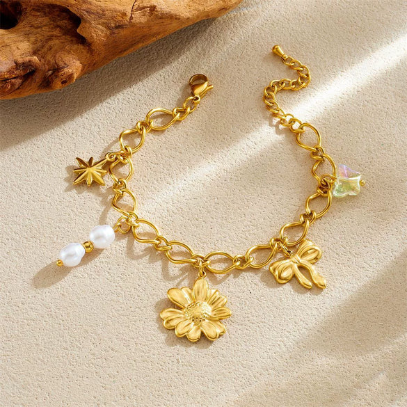 Wholesale Goldplated Flowers Pattern Stainless Steel Bracelet For Women